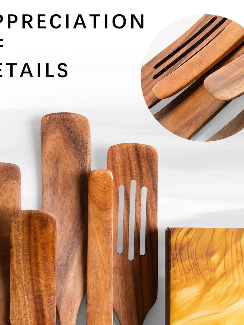 Wooden Spatulas for Cooking, 5-Piece Teak Spurtle Set, Smooth Finish